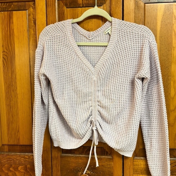 Sincerely Jules Adjustable Lavender Longsleeve Double Vneck Knit Cropped Sweater - Picture 2 of 8